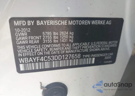 2013 BMW 740Li xDrive z USA, uszkodzony, nr VIN WBAYF4C53DD127658